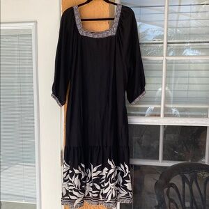 Black Linen Blend Dress with White Leaf Pattern Macy’s